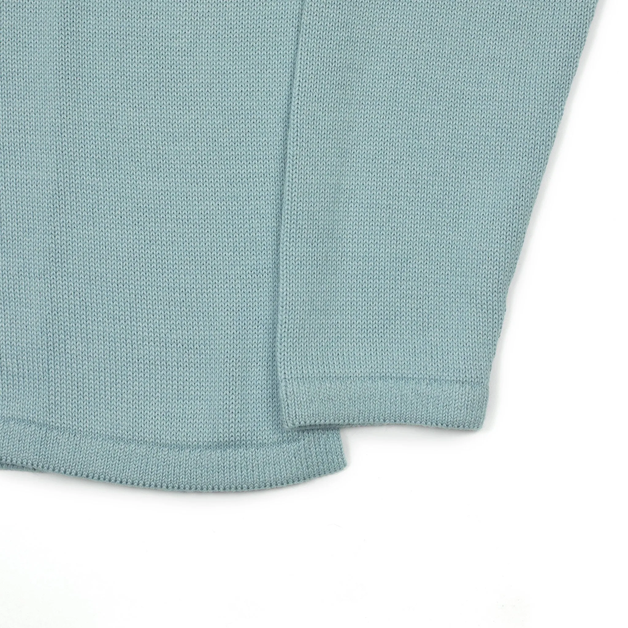 Long sleeve saddle shoulder polo in Delphi light blue alpaca and silk