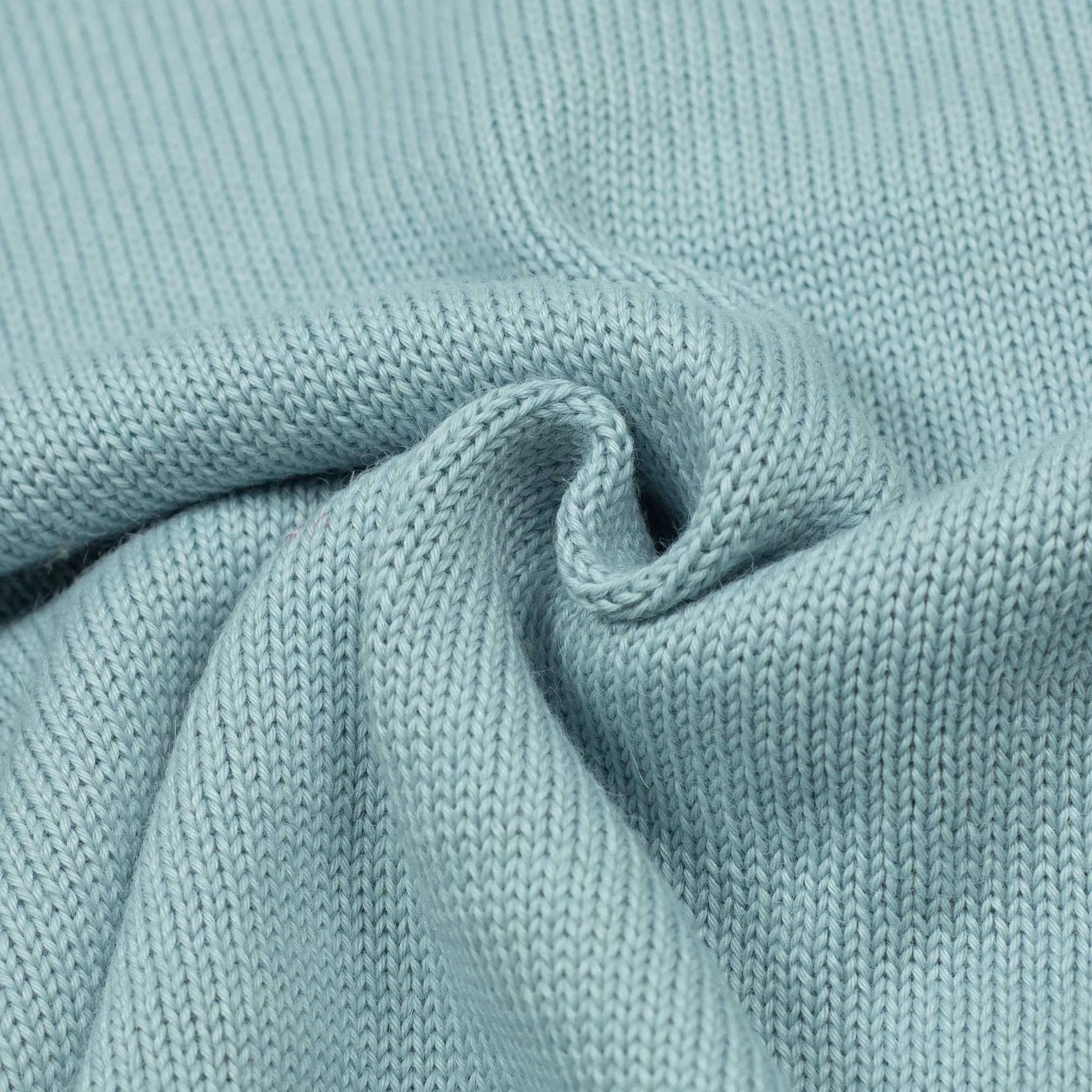 Long sleeve saddle shoulder polo in Delphi light blue alpaca and silk