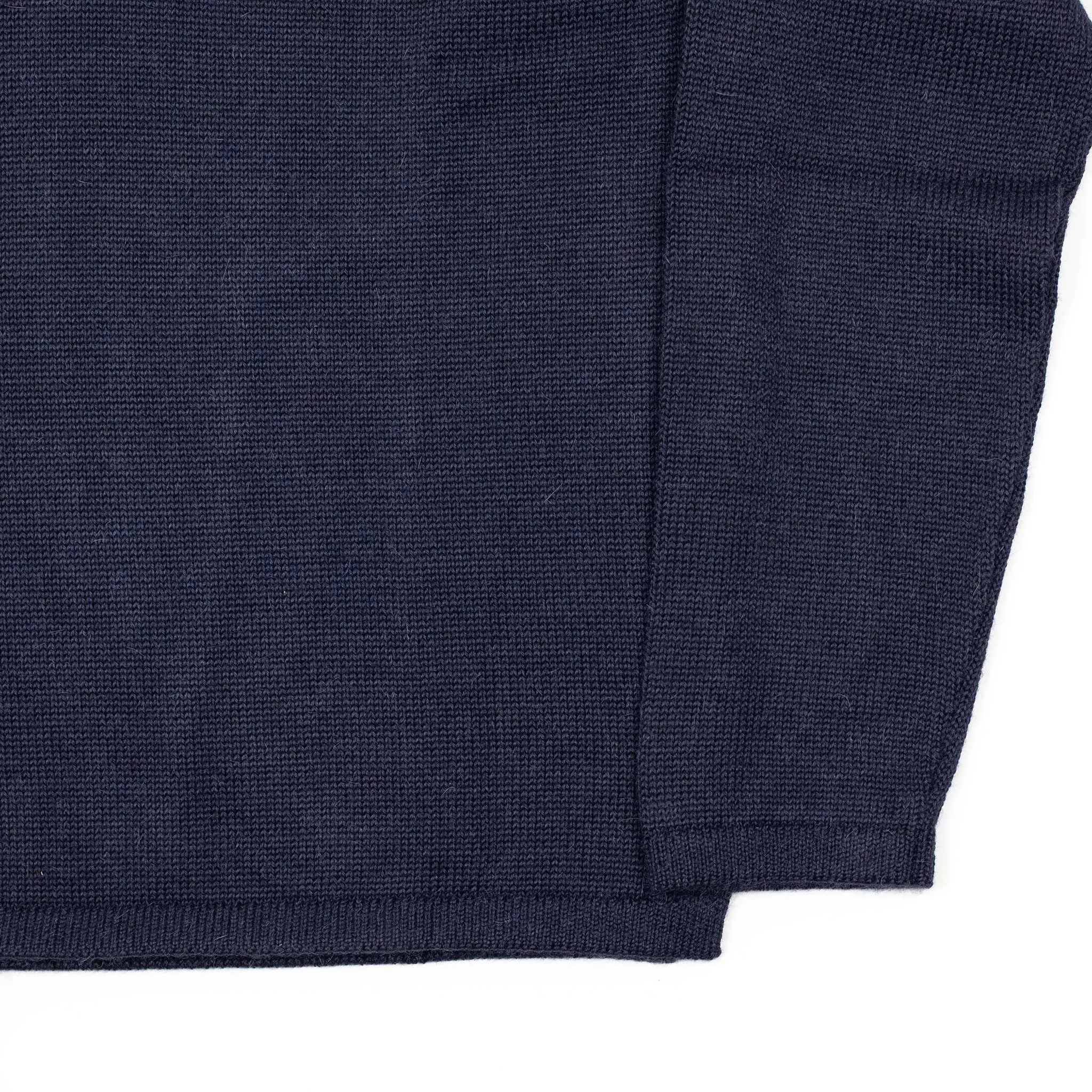 Long sleeve saddle shoulder polo in Navy blue alpaca and silk