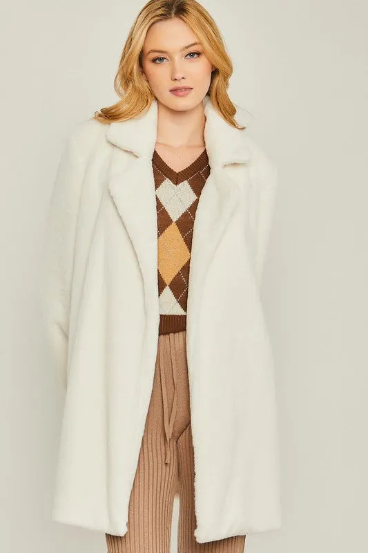 Love Tree Woven Solid Teddy Collar Coat