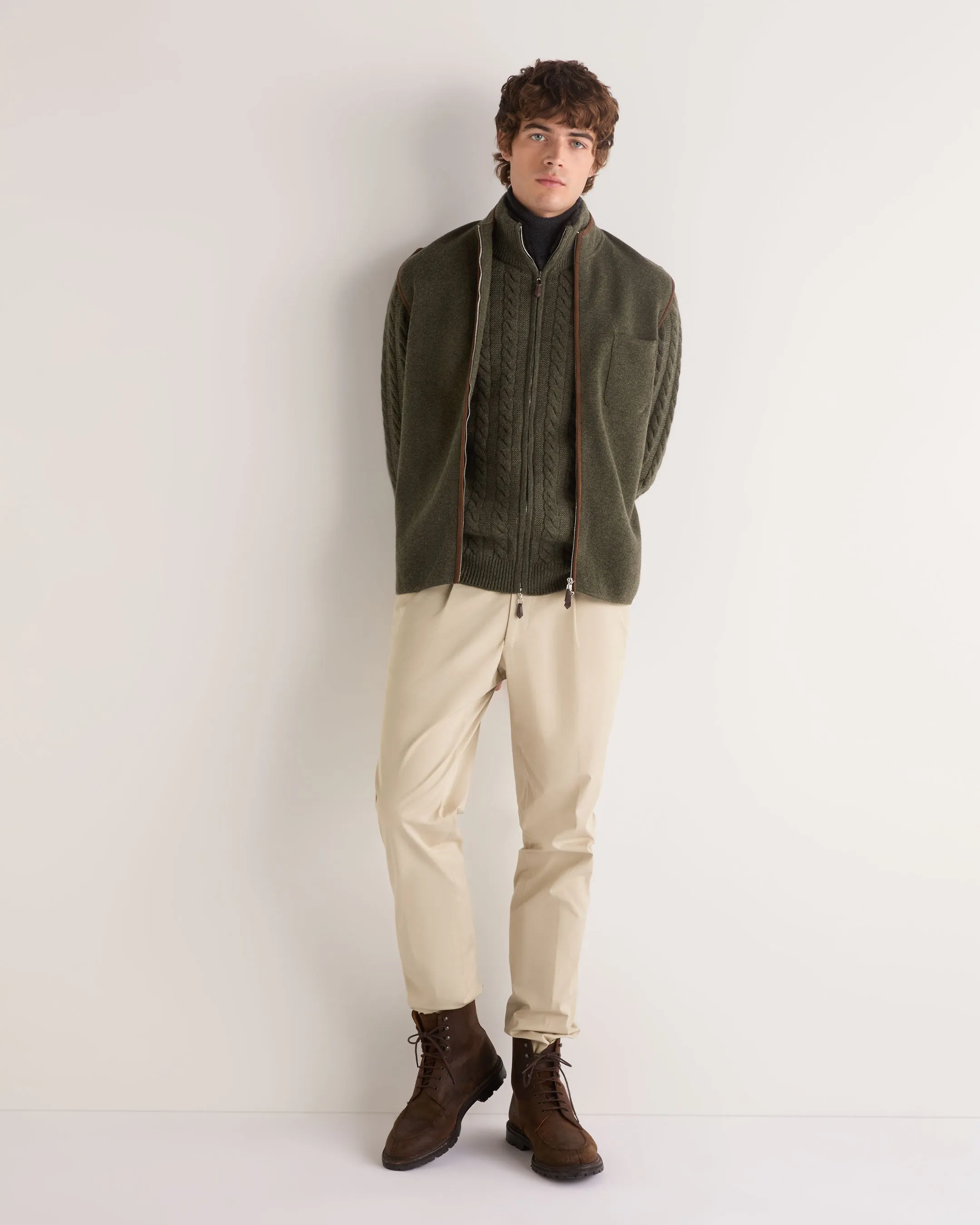 Men's Richmond Cable Cashmere Cardigan Moss Green