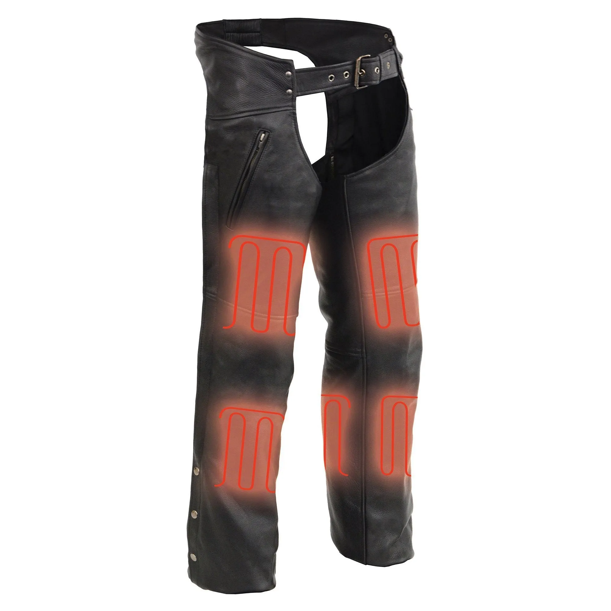 Milwaukee Leather MLM5513 Men's Leather Chaps with Zippered Thigh Pockets & Heated Technology