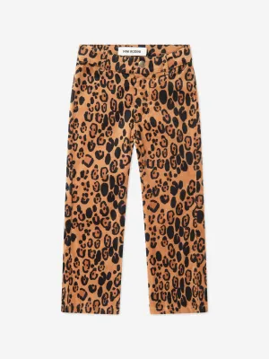 Mini Rodini Girls Leopard Velvet Flared Trousers in Brown