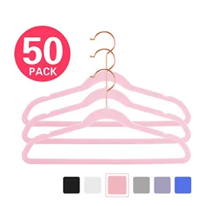 MIZGI Premium Kids Velvet Hangers (Pack of 50) 14" Wide with Copper/Rose Gold Hooks,Space Saving Ultrathin,Nonslip Hangers use for Petite Junior Children's Skirt Dress Pants,Clothes Hangers-Pink