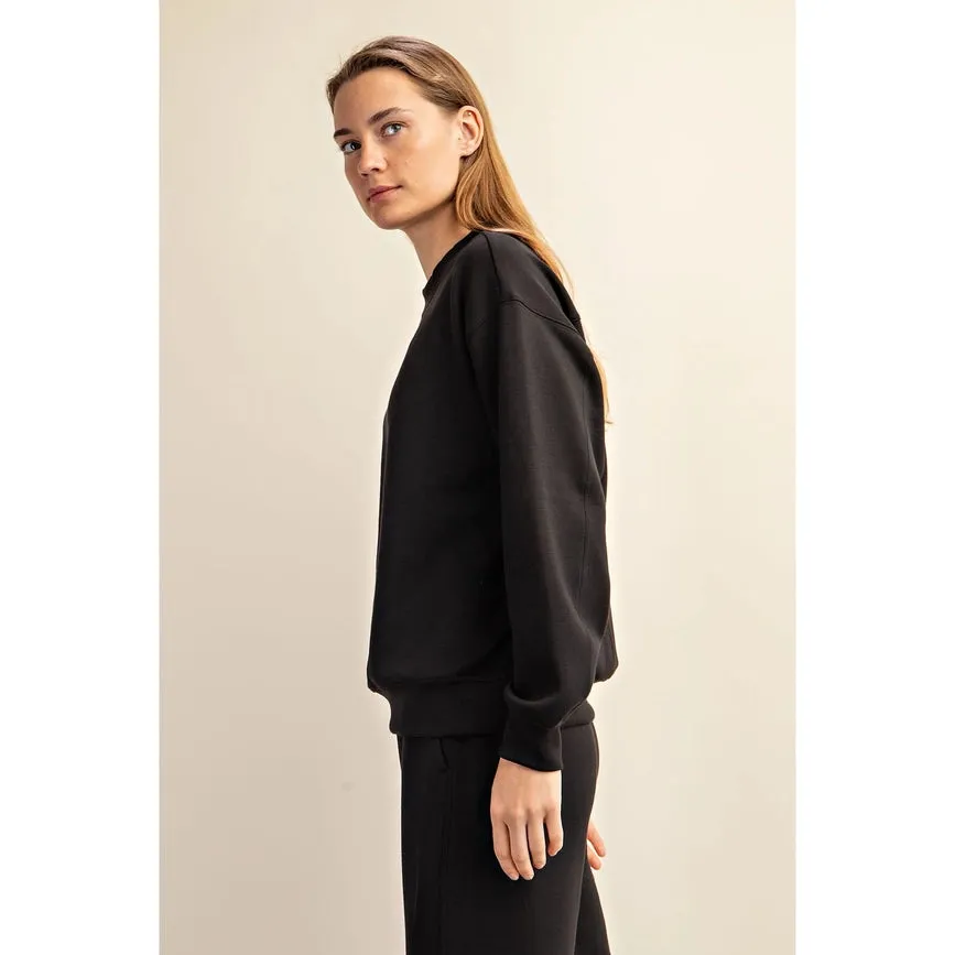 Modal Poly Span Scuba Mock Neck Pullover Black