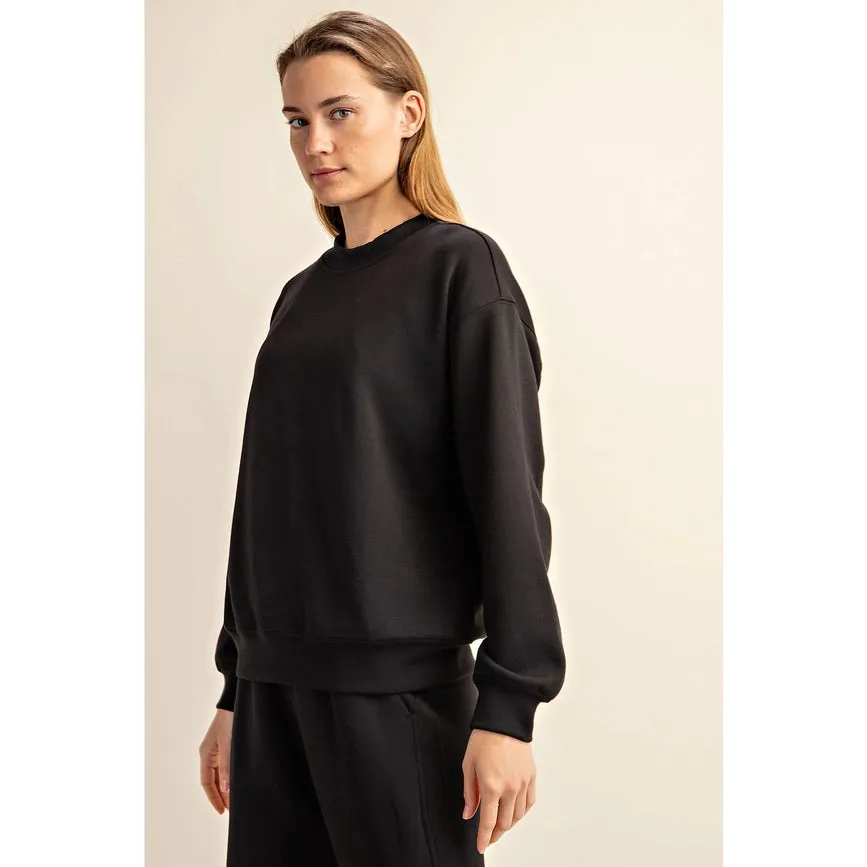 Modal Poly Span Scuba Mock Neck Pullover Black