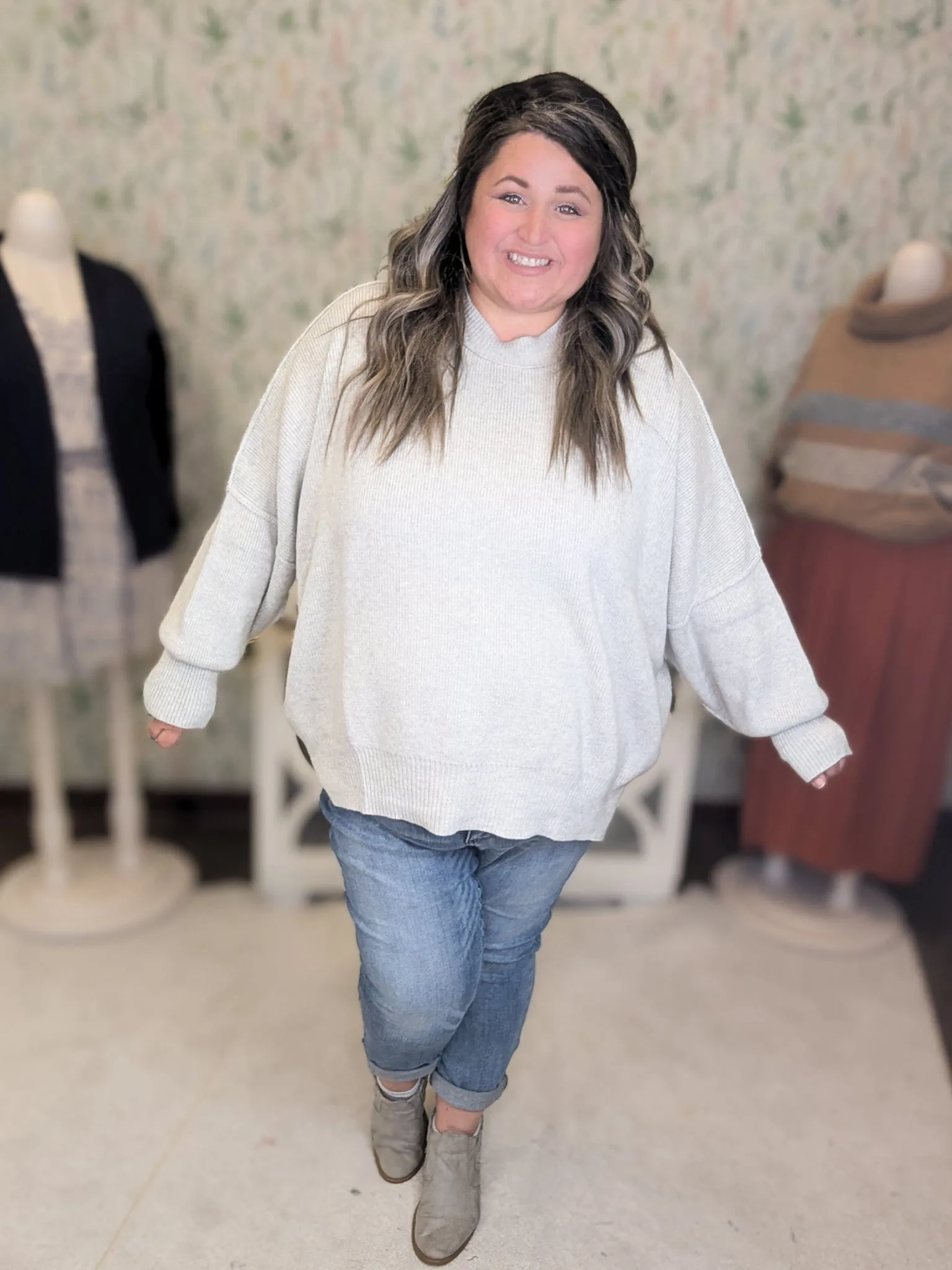 Moxie Oversized Dolman Sweater in Soft Gray