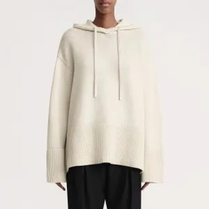 Nordic Solid Color Ribbed Knit Long Sleeve Split Oversized Hooded Sweater