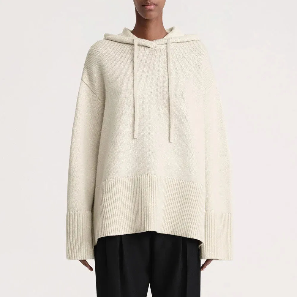 Nordic Solid Color Ribbed Knit Long Sleeve Split Oversized Hooded Sweater