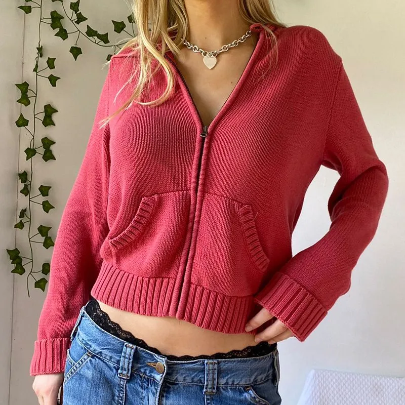 Oversized Fit Ribbed Braids Cable Knit Zip Up Hoodie Sweater Cardigans