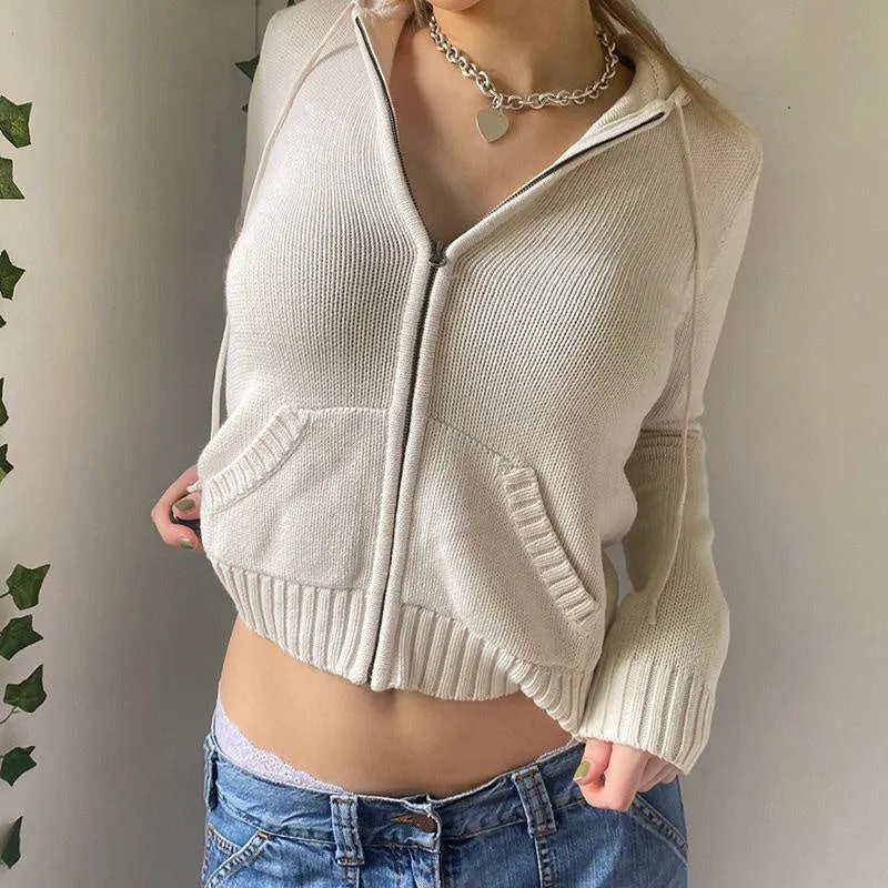 Oversized Fit Ribbed Braids Cable Knit Zip Up Hoodie Sweater Cardigans