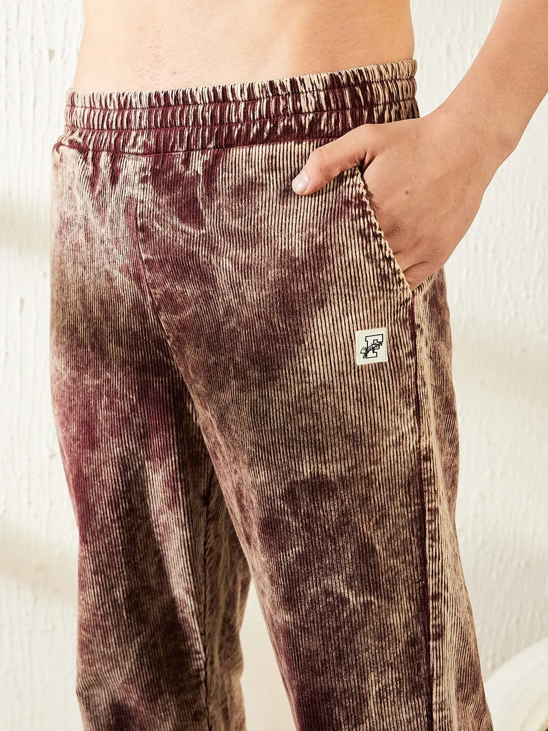 Oxblood Acid Dyed Cord Shacket and Trackpants Clothing set