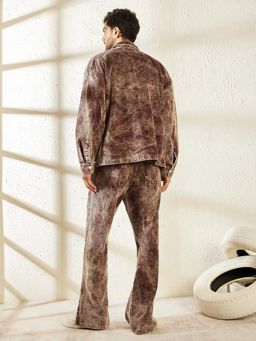 Oxblood Acid Dyed Cord Shacket and Trackpants Clothing set