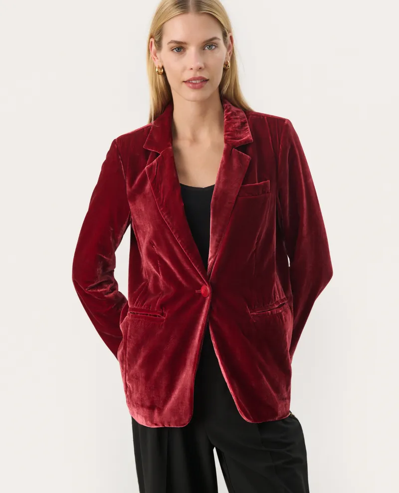 Part Two Loretta Red Velvet Blazer