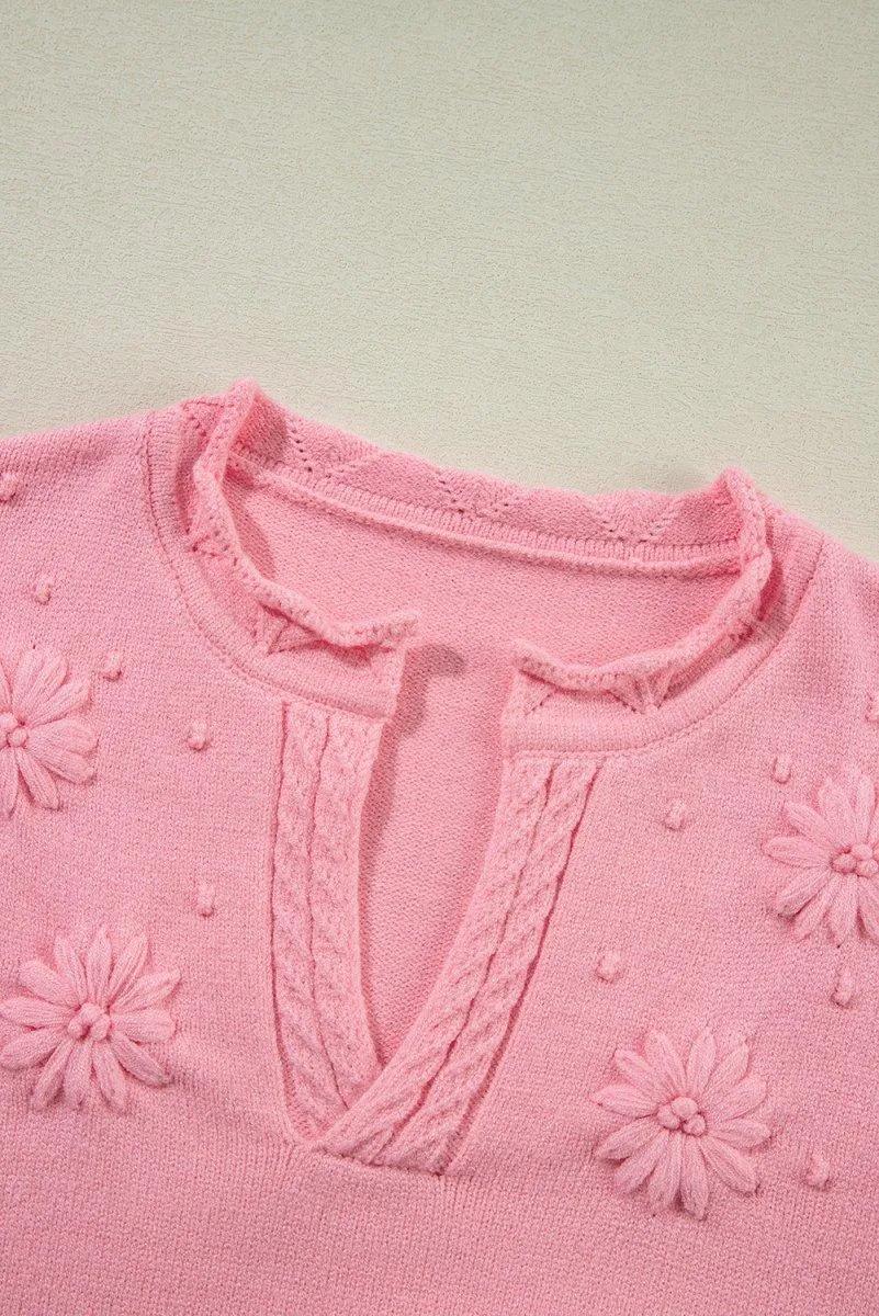 Pink Flower Blossom Knitted Sweater