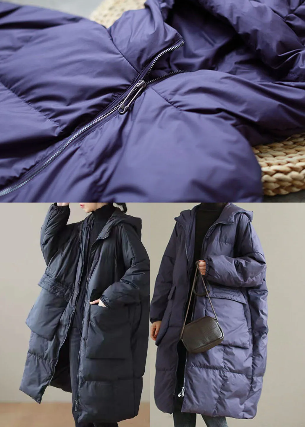 Plus Size Purple Hooded thick Duck Down Coats Winter