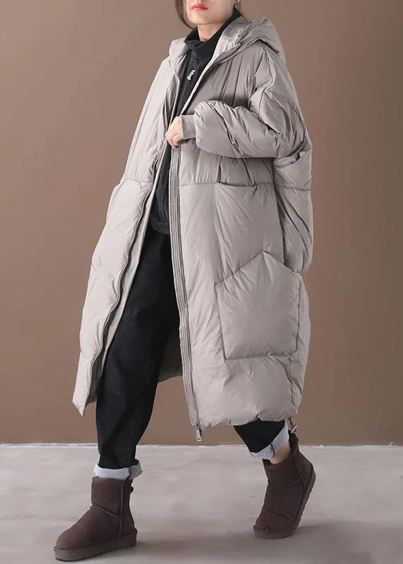 Plus size snow jackets gray hooded pockets goose Down coat