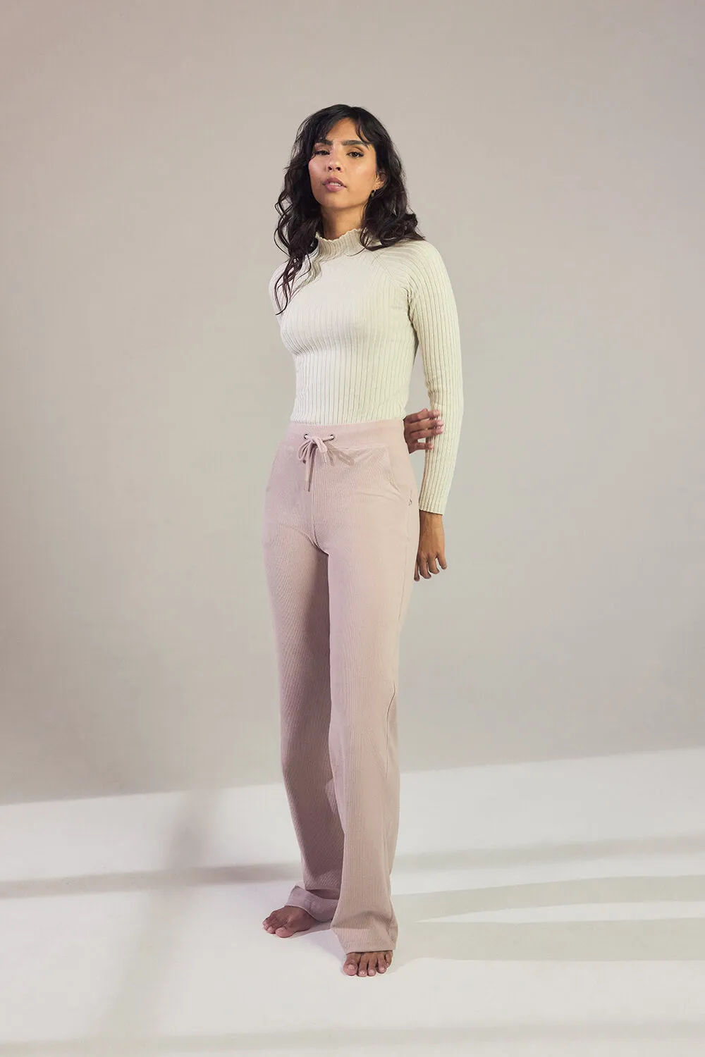 Ribbed Wide Leg Trousers - Pink