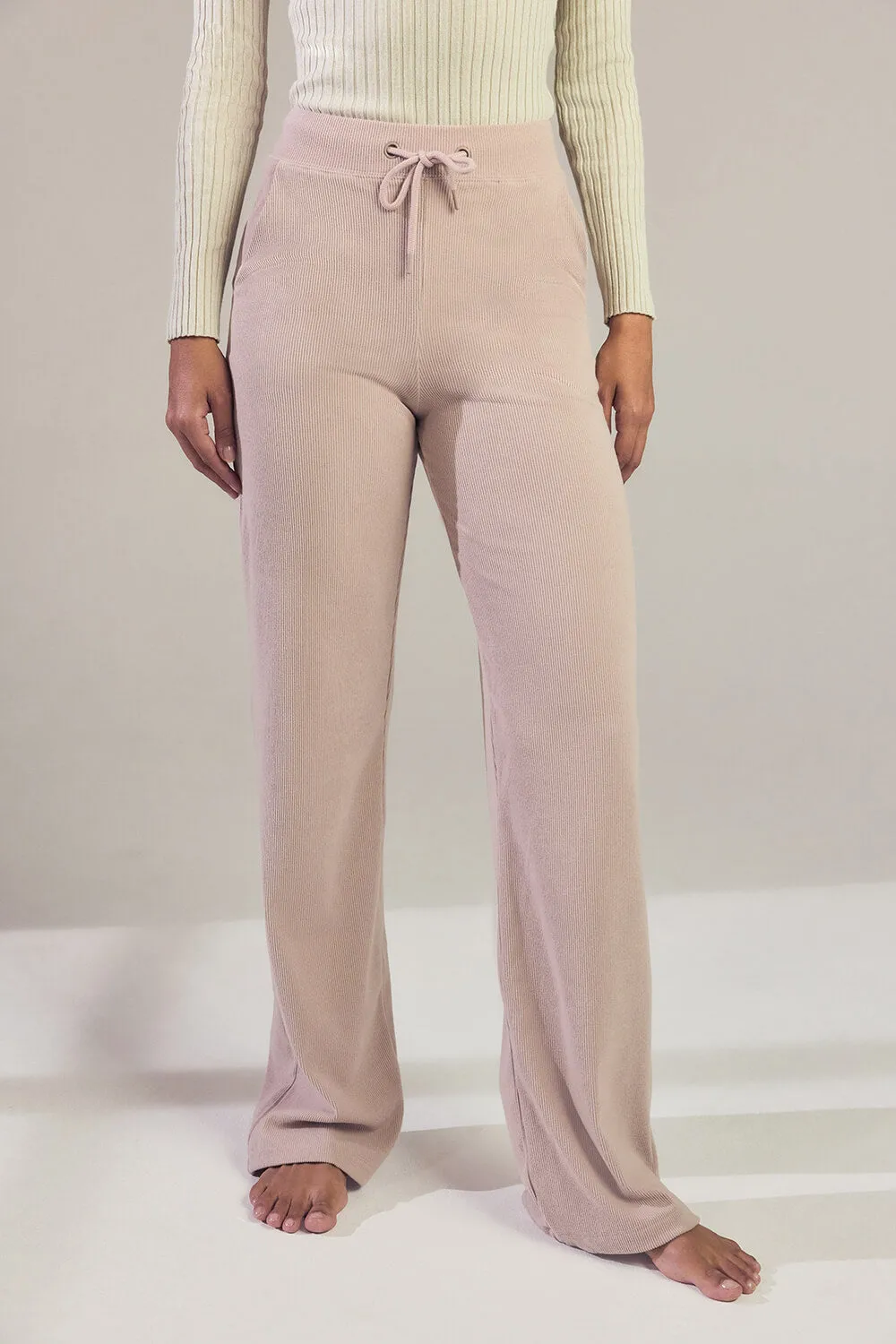 Ribbed Wide Leg Trousers - Pink