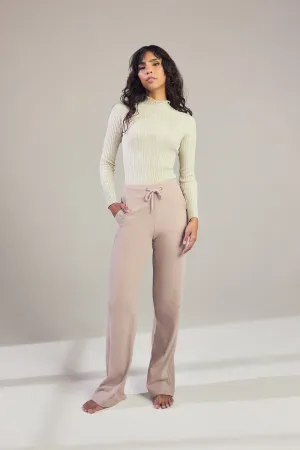 Ribbed Wide Leg Trousers - Pink