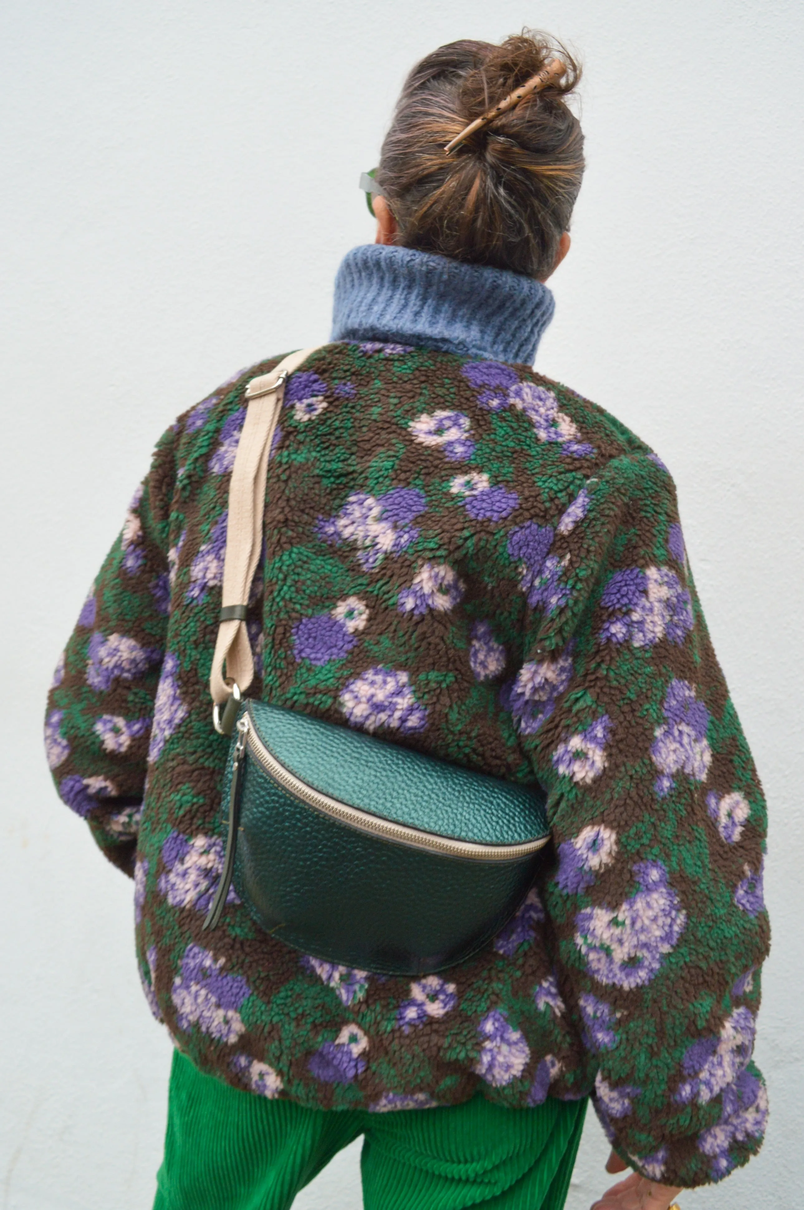 Selfhood Darkgreen Printed Teddy Jacket