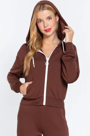 Sepia Brown Fleece Lined Zip Up Hoodies Casual Hooded French Terry Jacket Sweatshirts