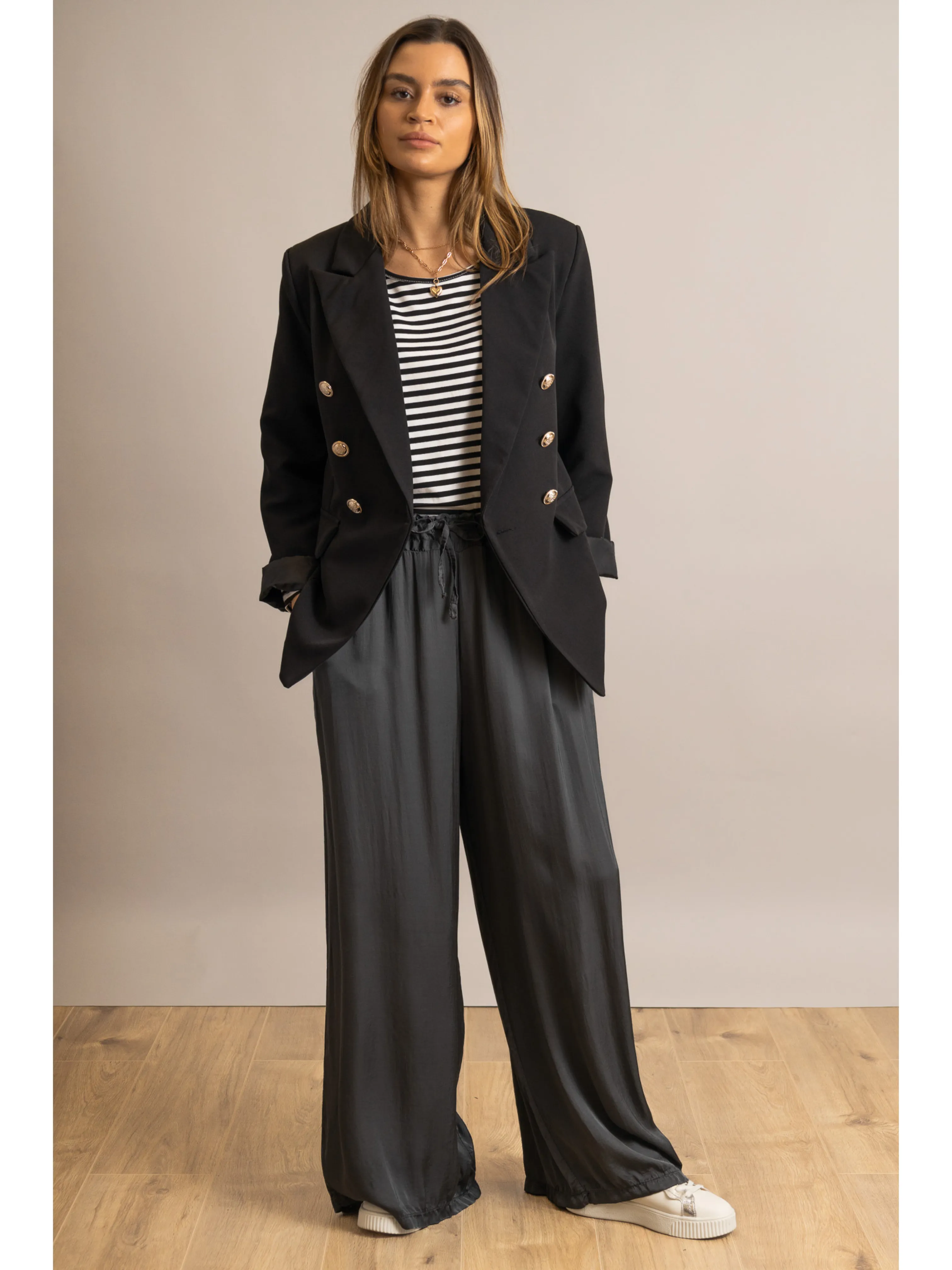 Silk Blend Wide Leg Trousers