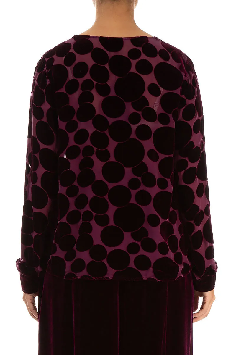 V-Neck Devoré Bubbles Magenta Silk Velvet Blouse