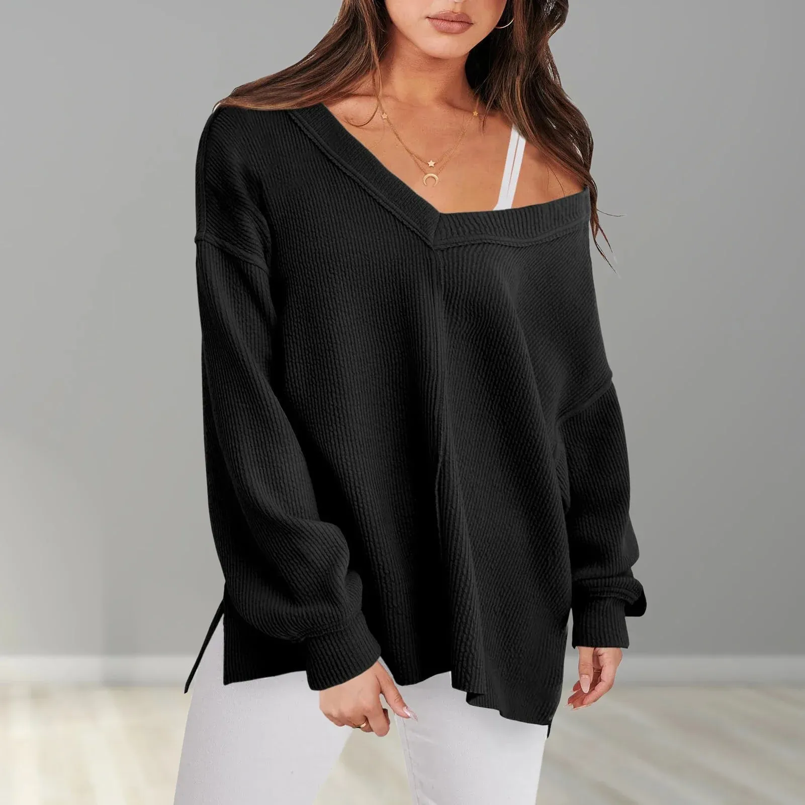 V-Neck Sweater in Oversized Fit for Comfortable Layering