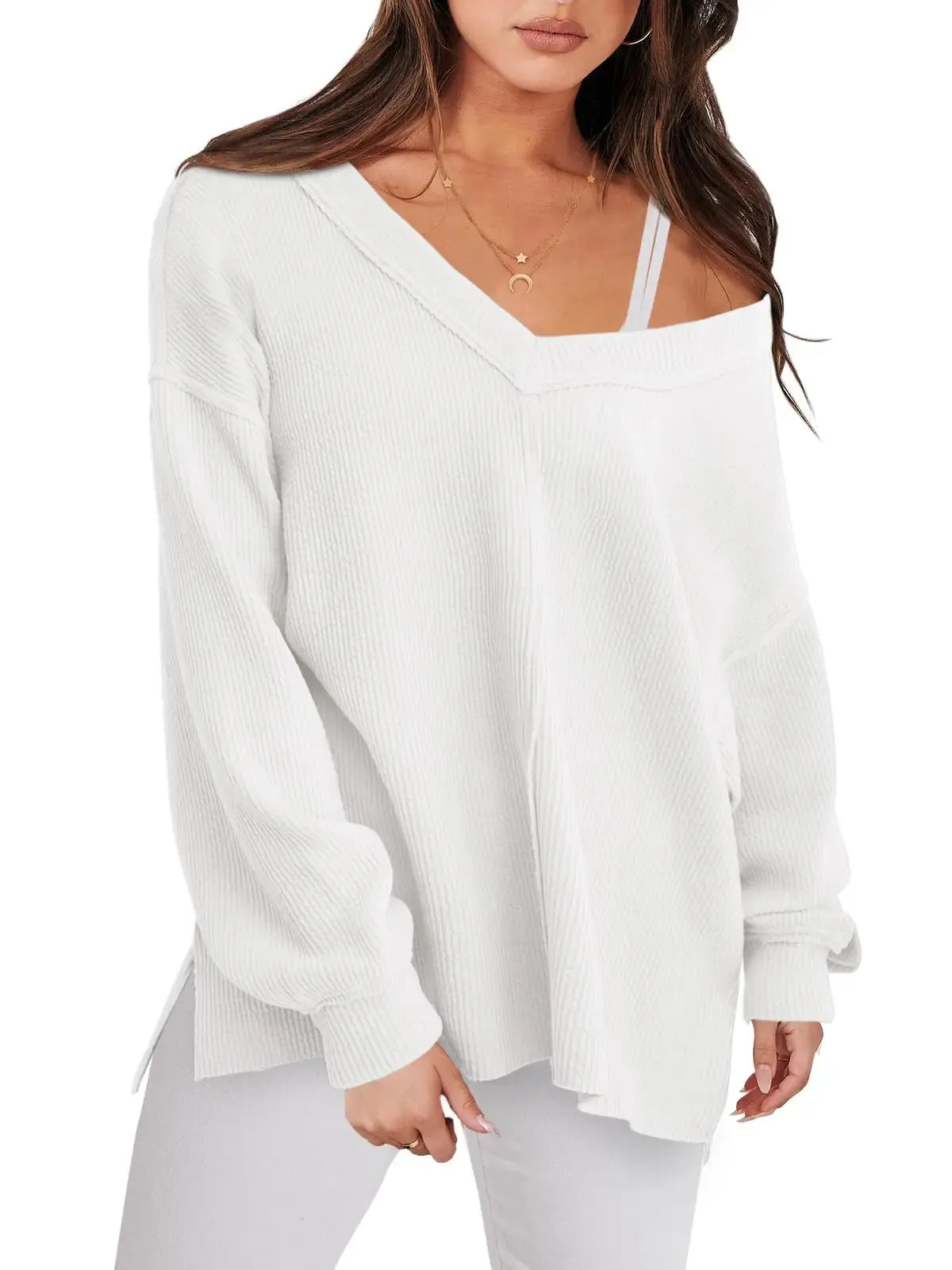 V-Neck Sweater in Oversized Fit for Comfortable Layering