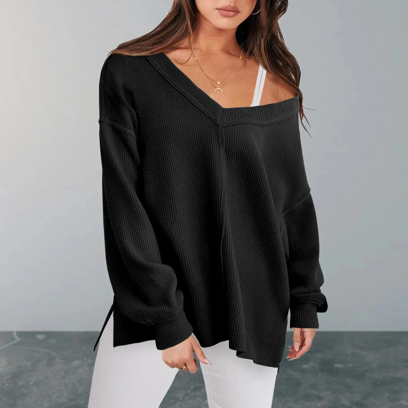 V-Neck Sweater in Oversized Fit for Comfortable Layering