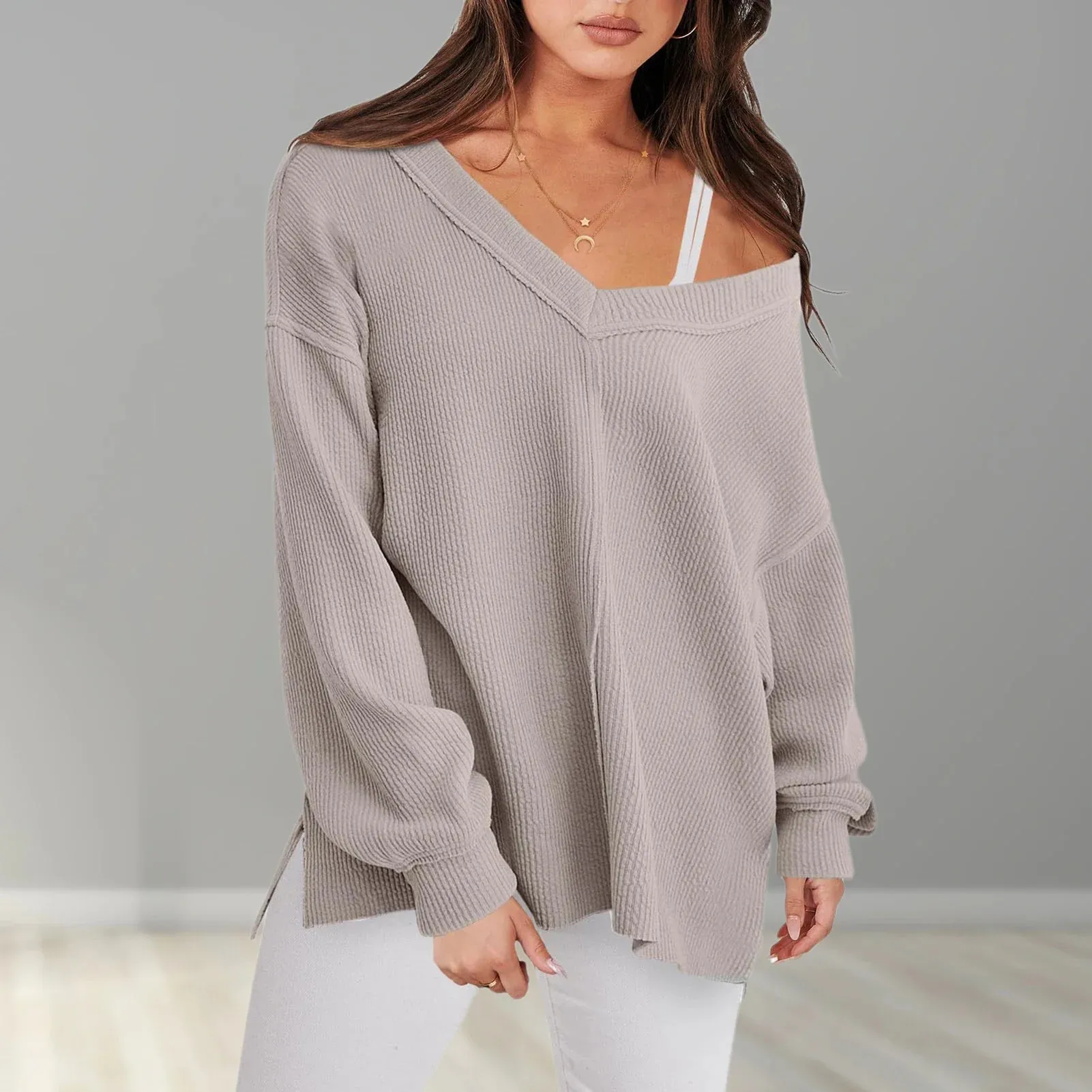 V-Neck Sweater in Oversized Fit for Comfortable Layering