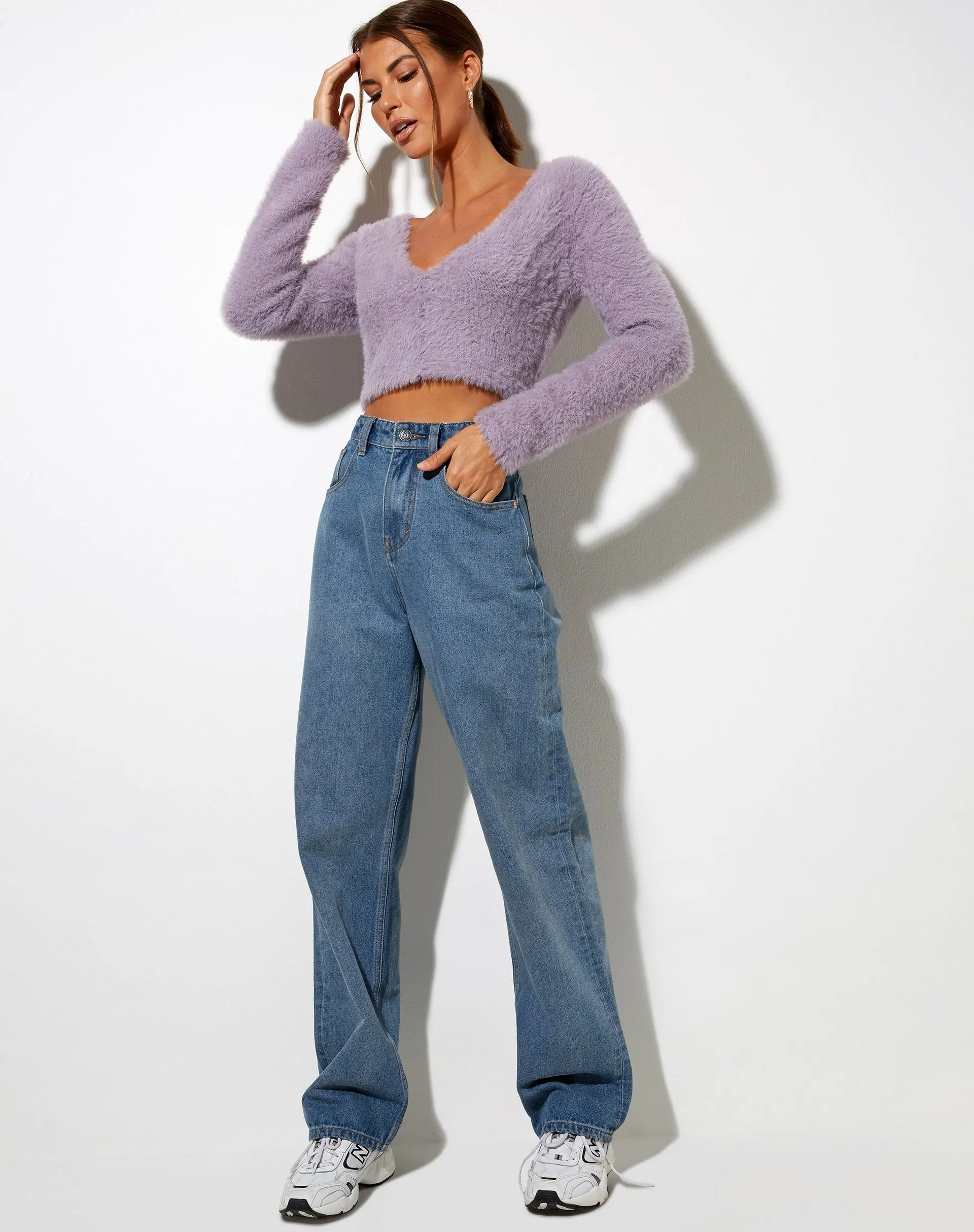 Vima Cropped Cardigan in Knit Dusty Lilac