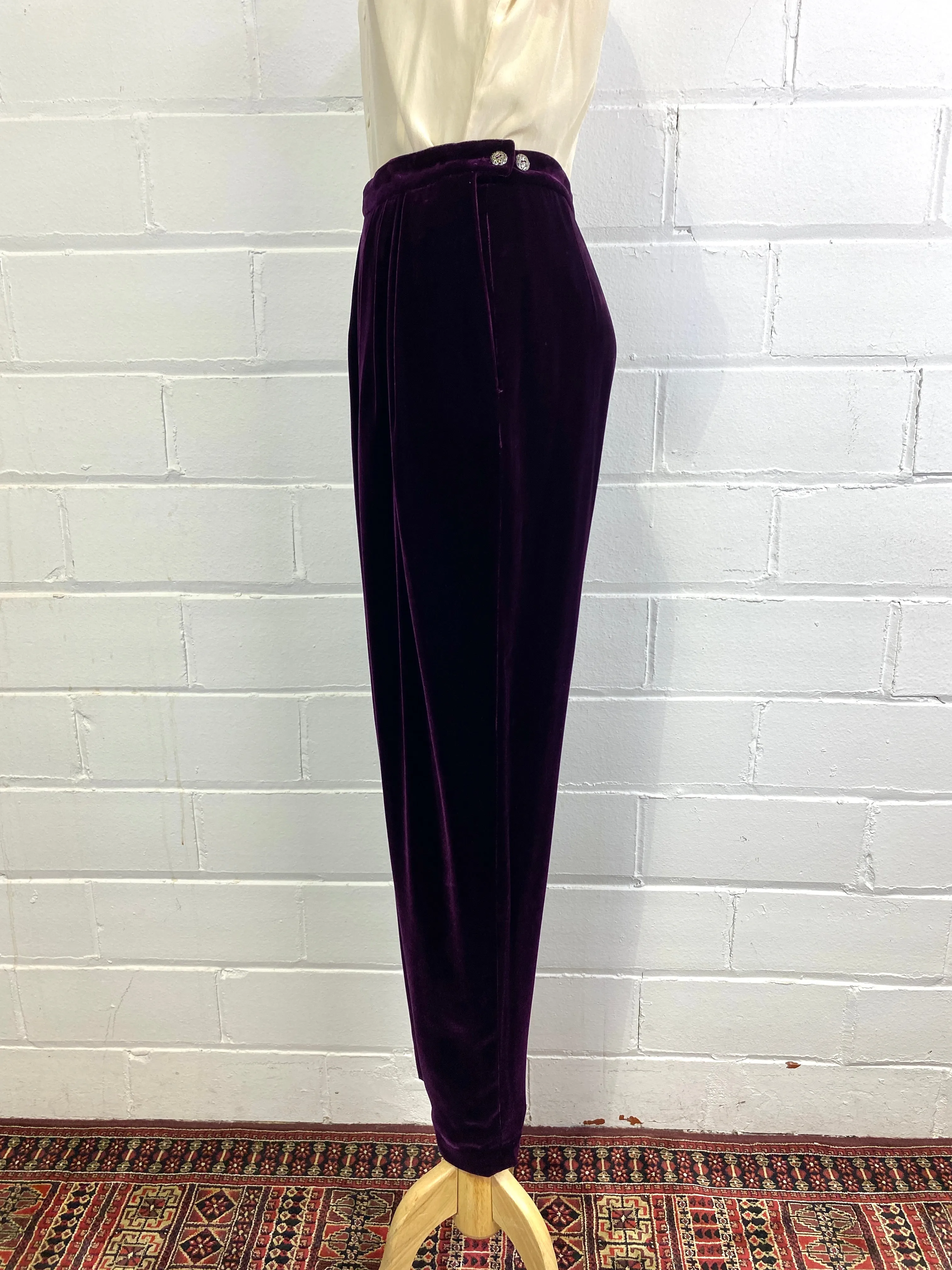 Vintage 1980s Purple Velvet Liz Claiborne Pleated Trousers, W27