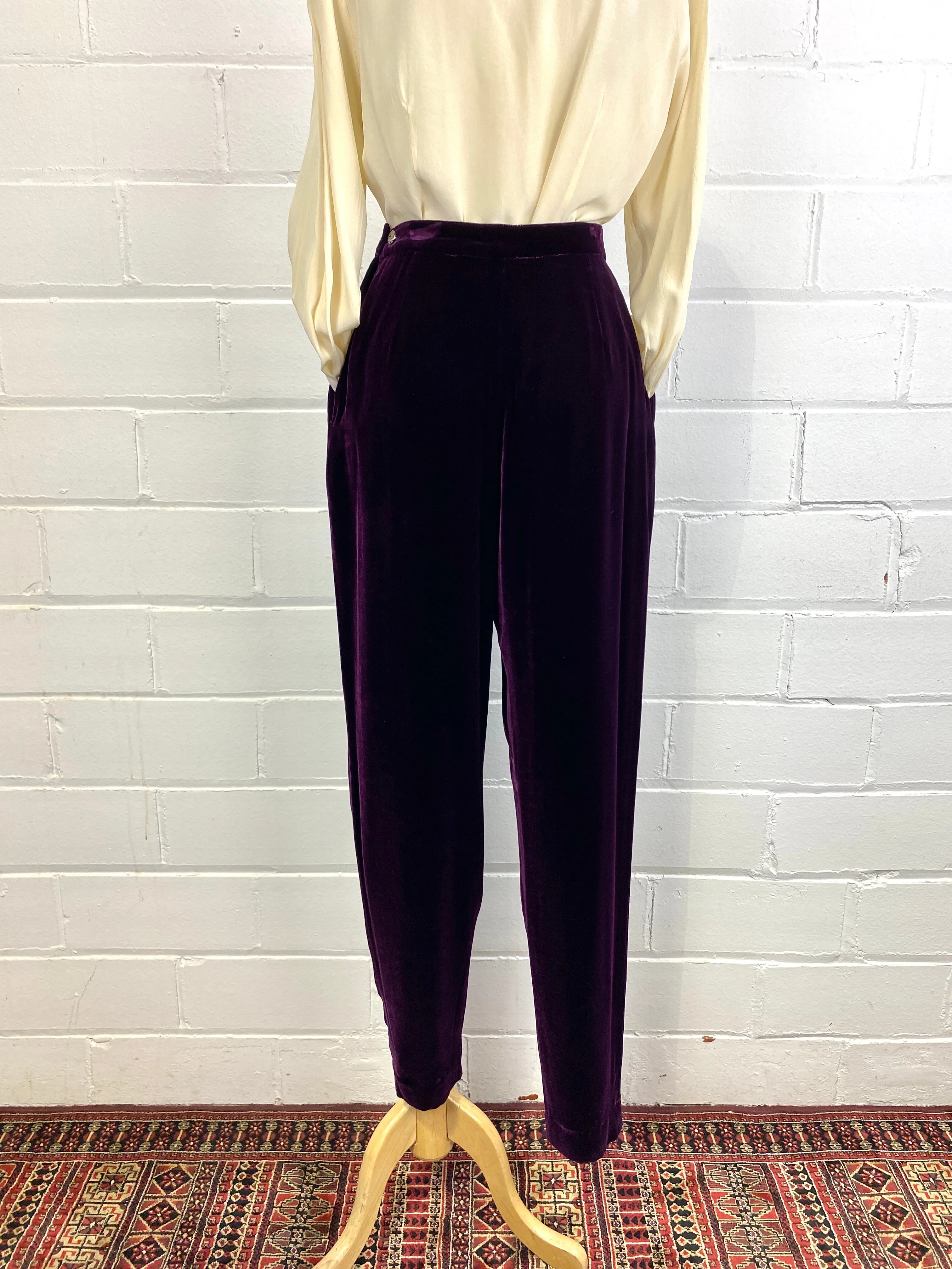 Vintage 1980s Purple Velvet Liz Claiborne Pleated Trousers, W27