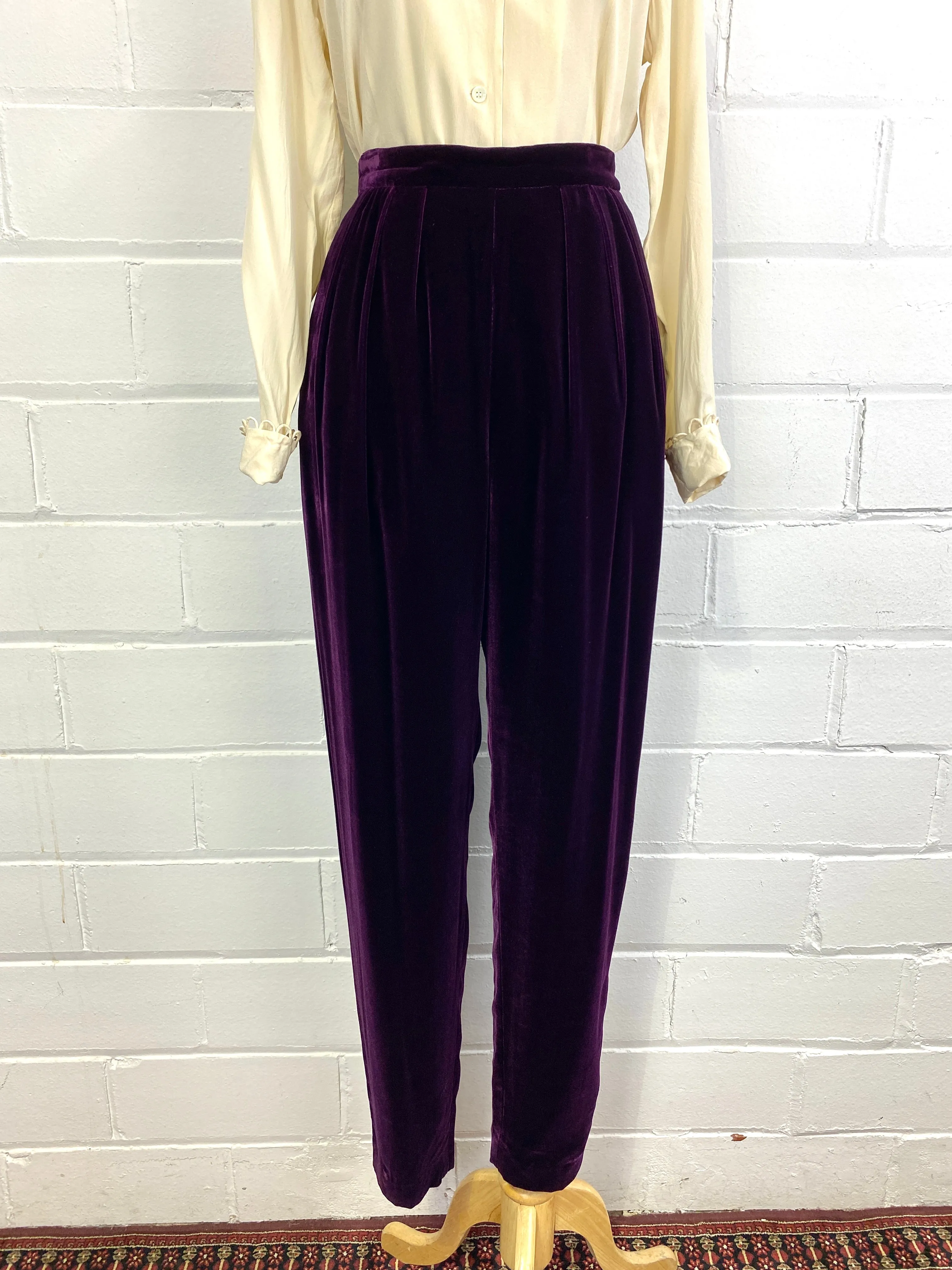 Vintage 1980s Purple Velvet Liz Claiborne Pleated Trousers, W27