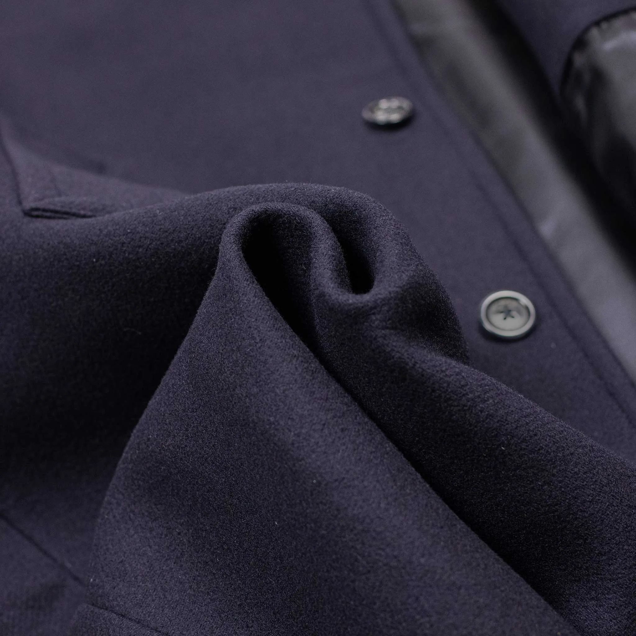 Vittorio raglan coat, navy wool felt