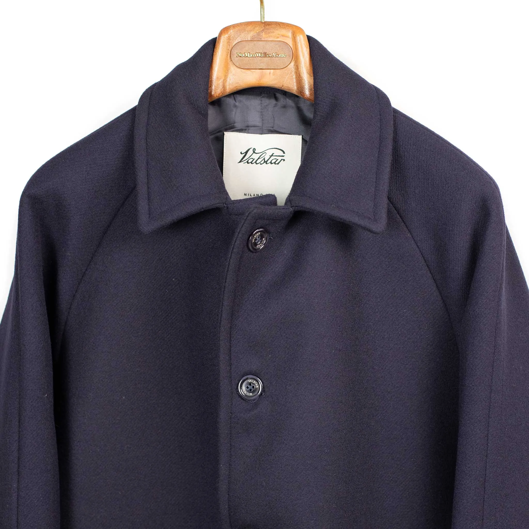 Vittorio raglan coat, navy wool felt