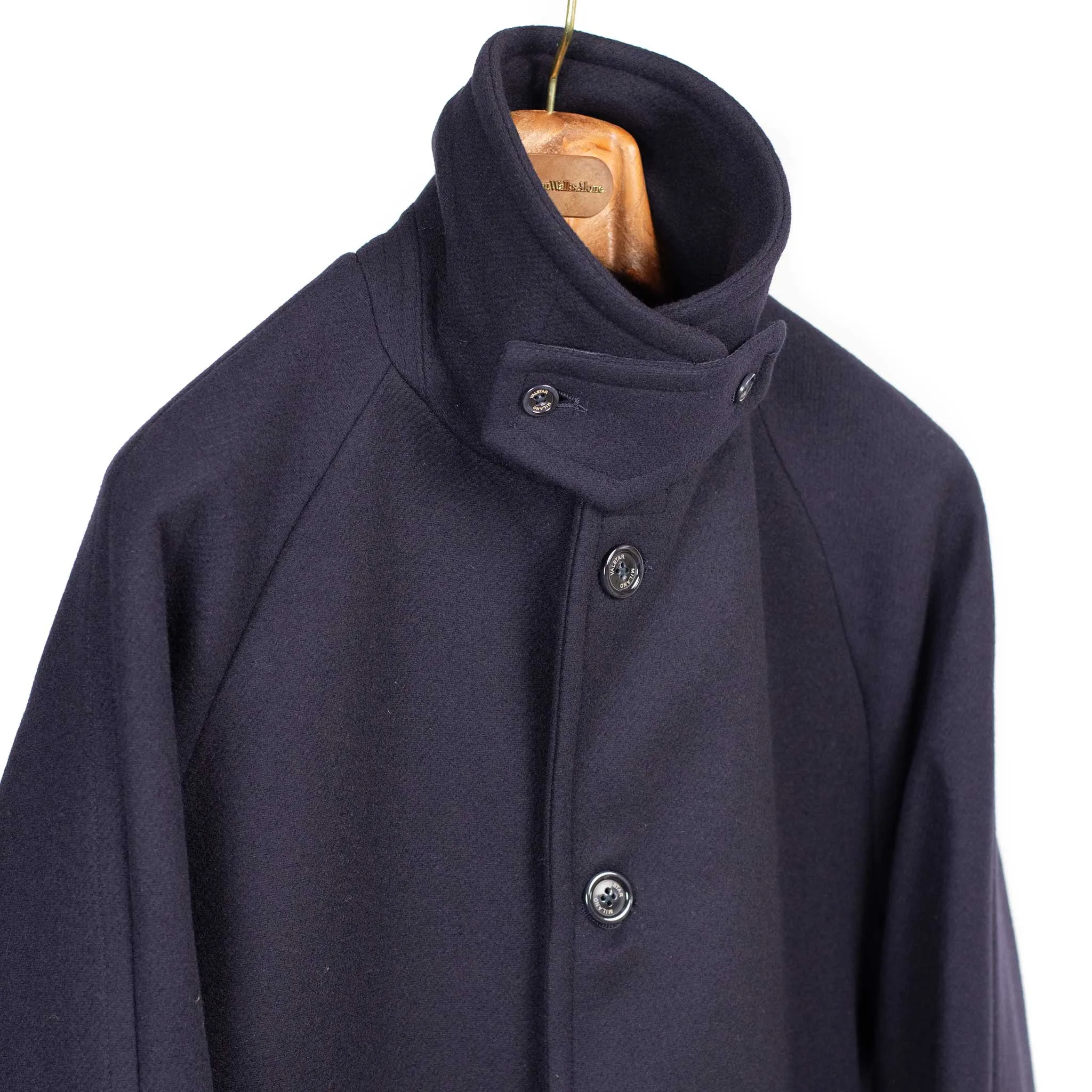 Vittorio raglan coat, navy wool felt