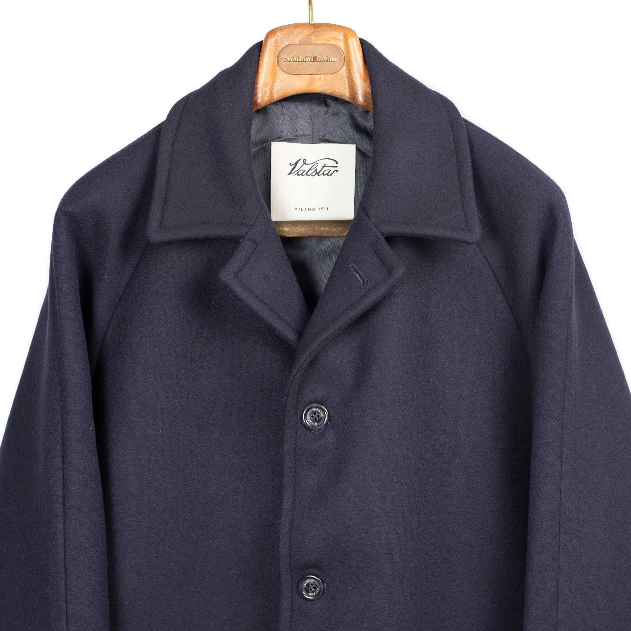 Vittorio raglan coat, navy wool felt