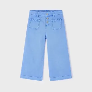 Wide Leg Twill Trousers - Blue