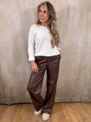 Winter Wide Leg Leather Trousers