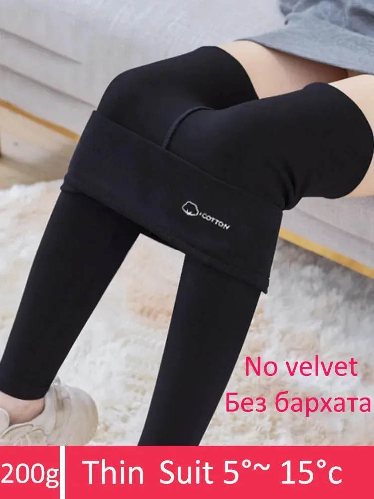 Women's Leggings with Fleece Thermal Cotton Skinny Pants Winter Stretch Black Grey Tights Thick Warm Velvet Leggings for Women