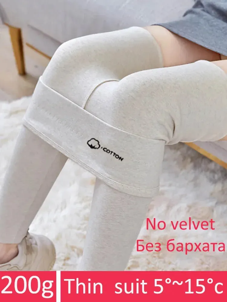 Women's Leggings with Fleece Thermal Cotton Skinny Pants Winter Stretch Black Grey Tights Thick Warm Velvet Leggings for Women